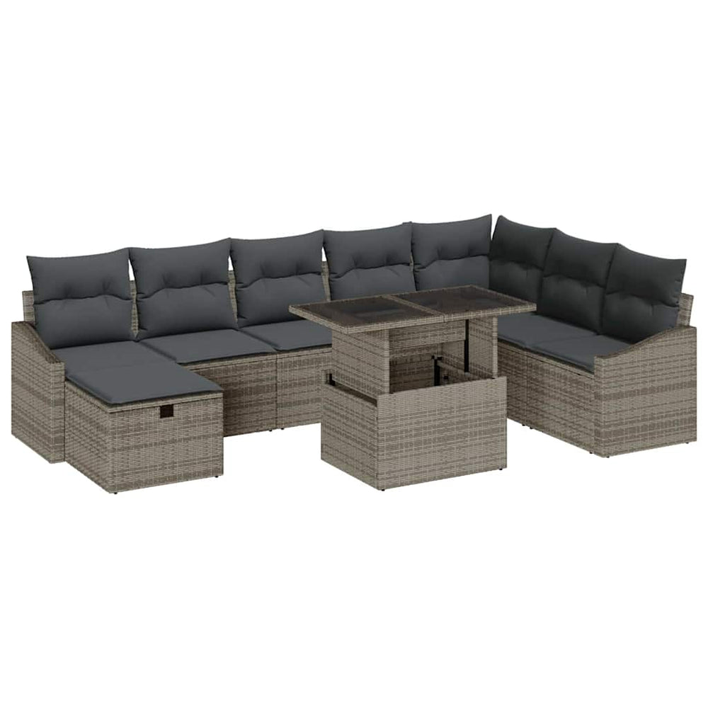 Garten Sofa Set Grau Poly Rattan 9-teilig