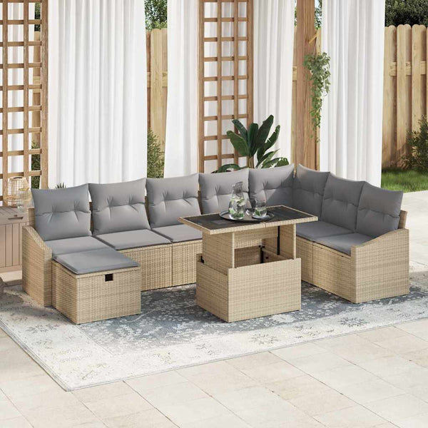 9-teiliges Garten-Sofa-Set Beige Poly-Rattan