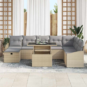9-teiliges Garten-Sofa-Set Beige Poly-Rattan