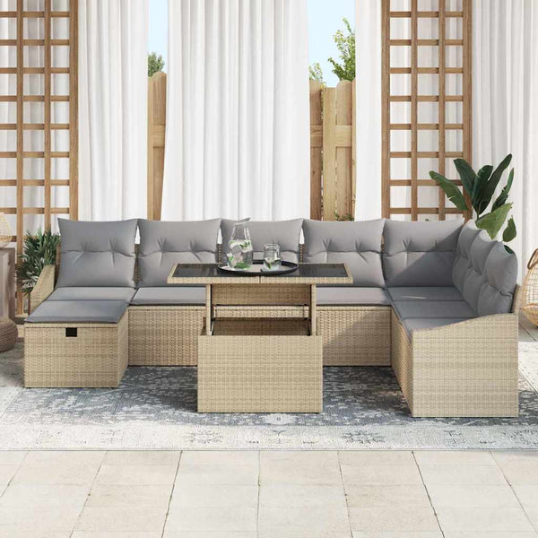 9-teiliges Garten-Sofa-Set Beige Poly-Rattan