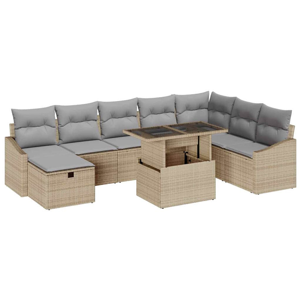 9-teiliges Garten-Sofa-Set Beige Poly-Rattan