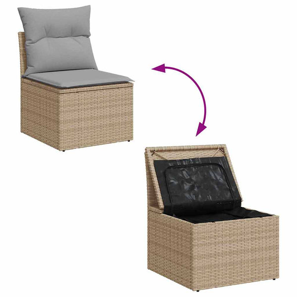 9-teiliges Garten-Sofa-Set Beige Poly-Rattan
