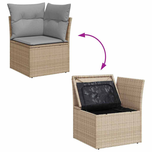 9-teiliges Garten-Sofa-Set Beige Poly-Rattan