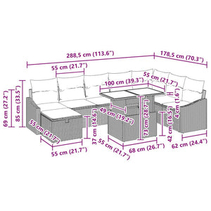 9-teiliges Garten-Sofa-Set Beige Poly-Rattan