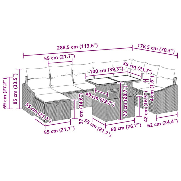 Garten Sofa Set 9-teilig Hellgrau