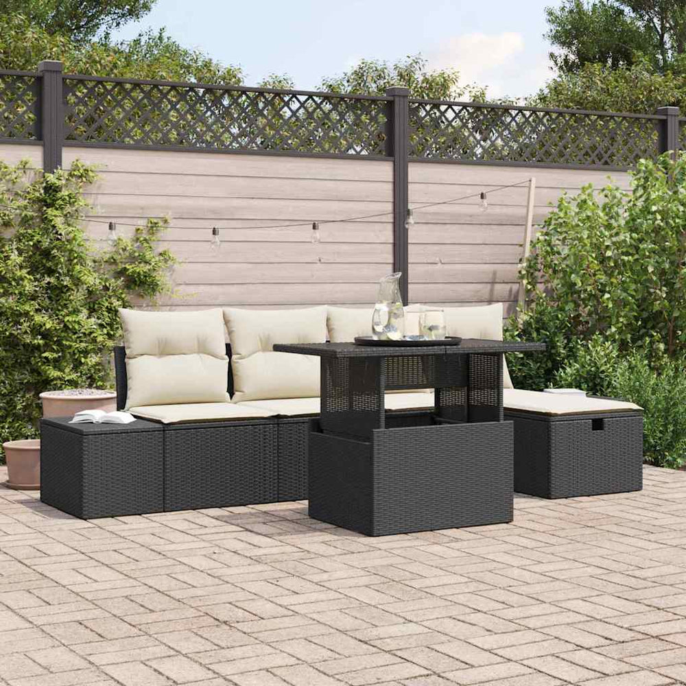 Garten Sofa Set Schwarz Poly Rattan 6-teilig