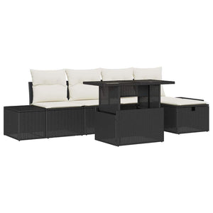 Garten Sofa Set Schwarz Poly Rattan 6-teilig