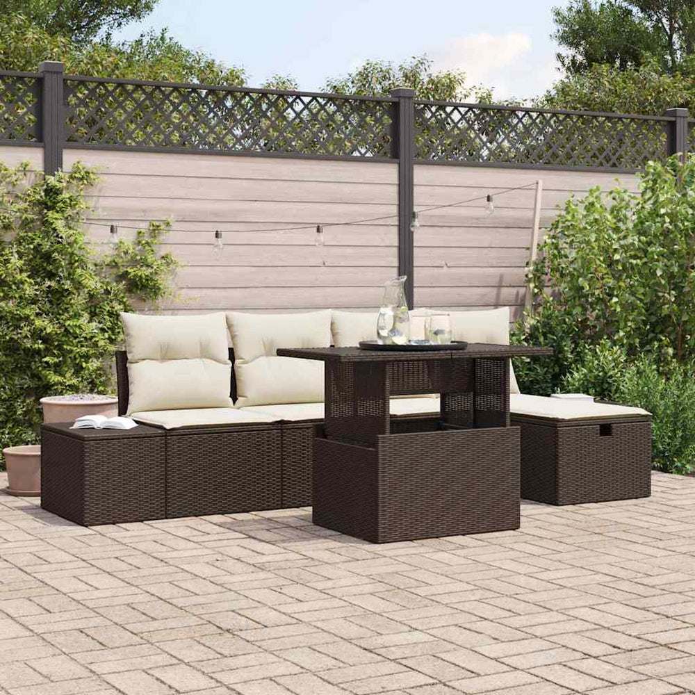 Garten Sofa Set Braun Poly Rattan 6-teilig