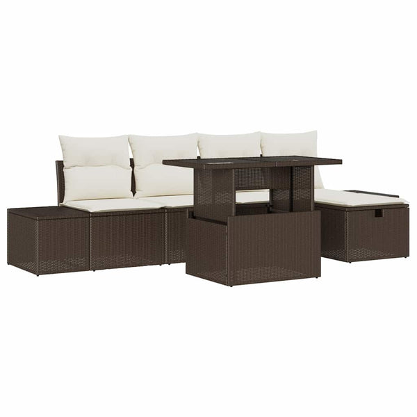 Garten Sofa Set Braun Poly Rattan 6-teilig