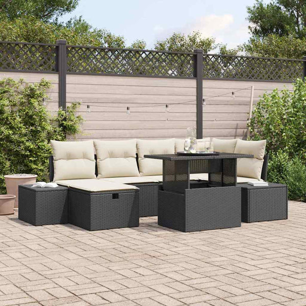 Garten Sofa Set 7-teilig Schwarz Rattan