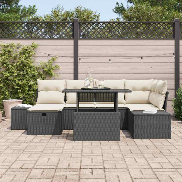 Garten Sofa Set 7-teilig Schwarz Rattan