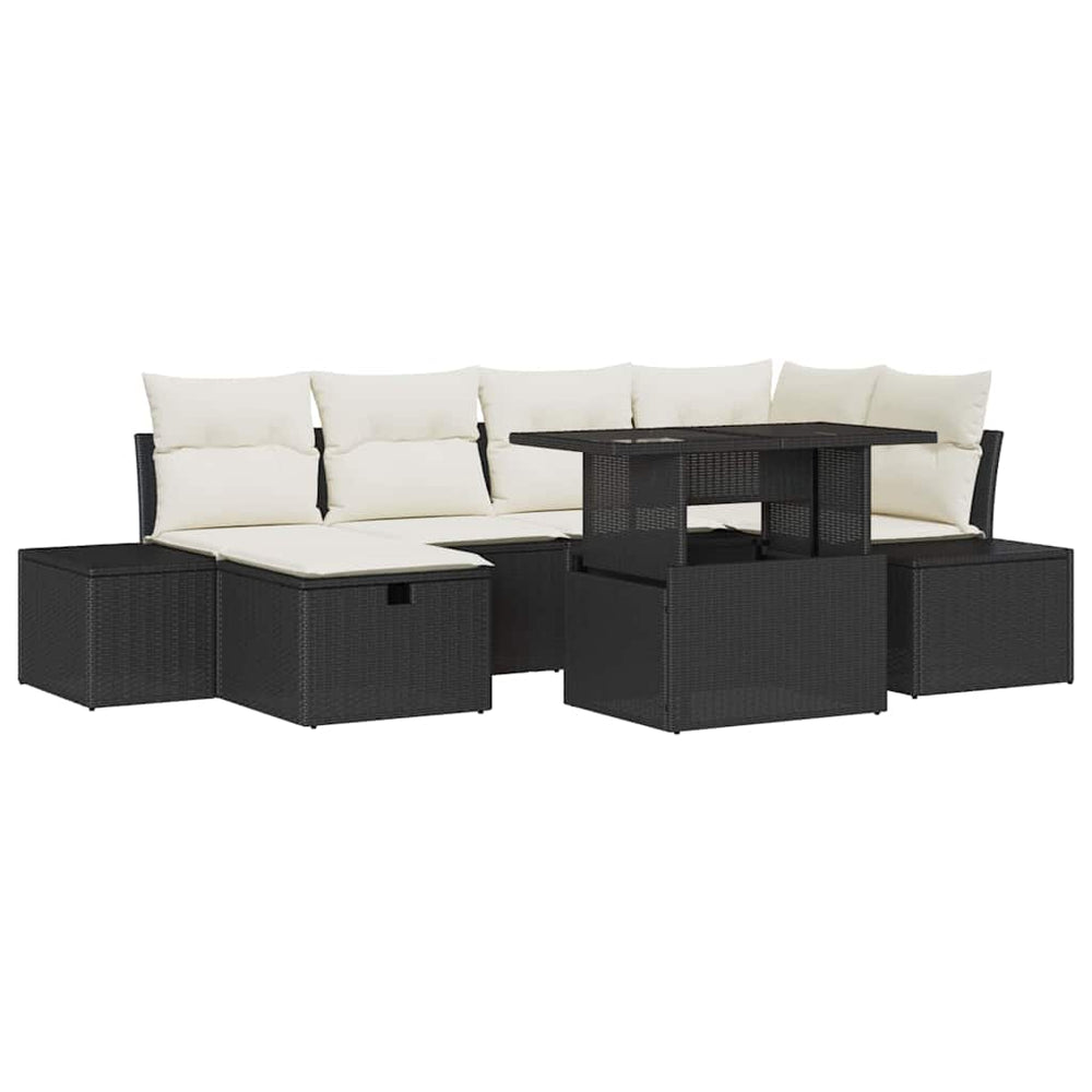 Garten Sofa Set 7-teilig Schwarz Rattan
