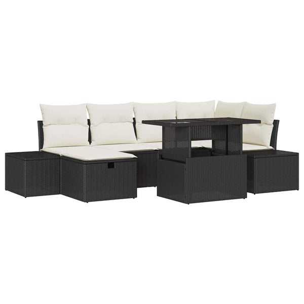 Garten Sofa Set 7-teilig Schwarz Rattan