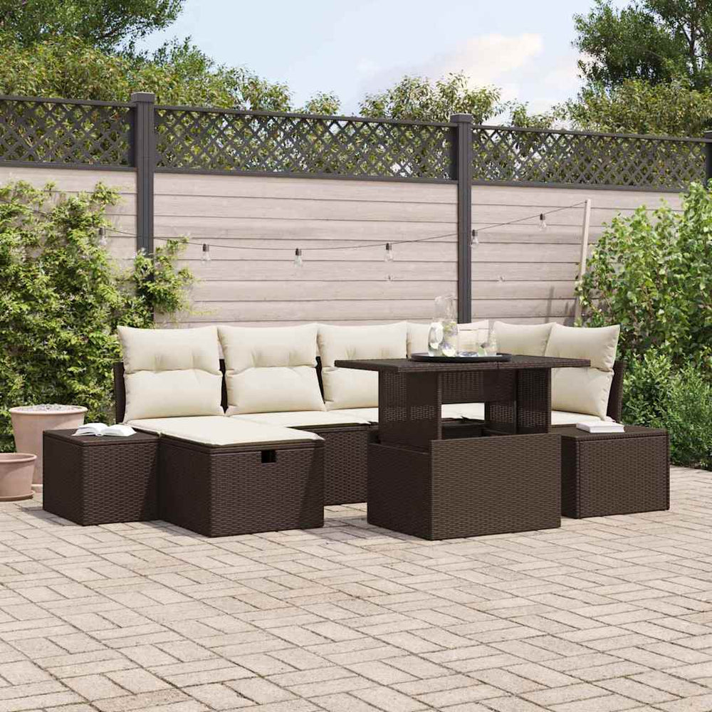 Garten Sofa Set 7-teilig Braun Rattan