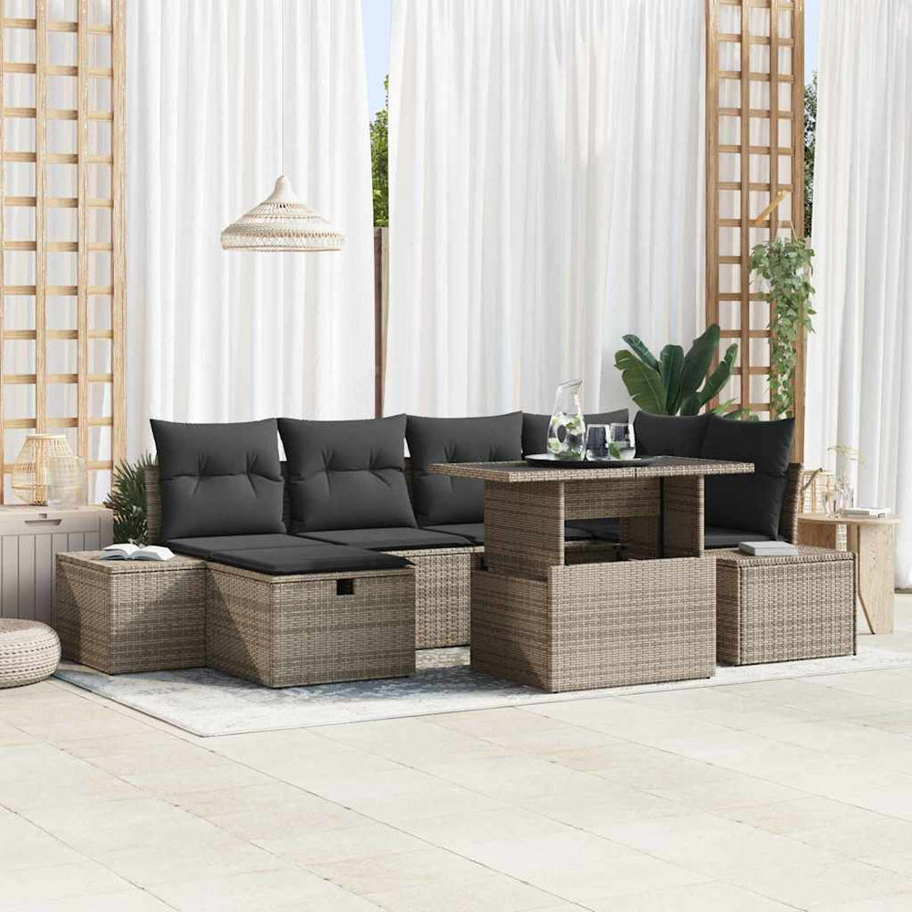 Garten Sofa Set Poly-Rattan Grau 7-teilig