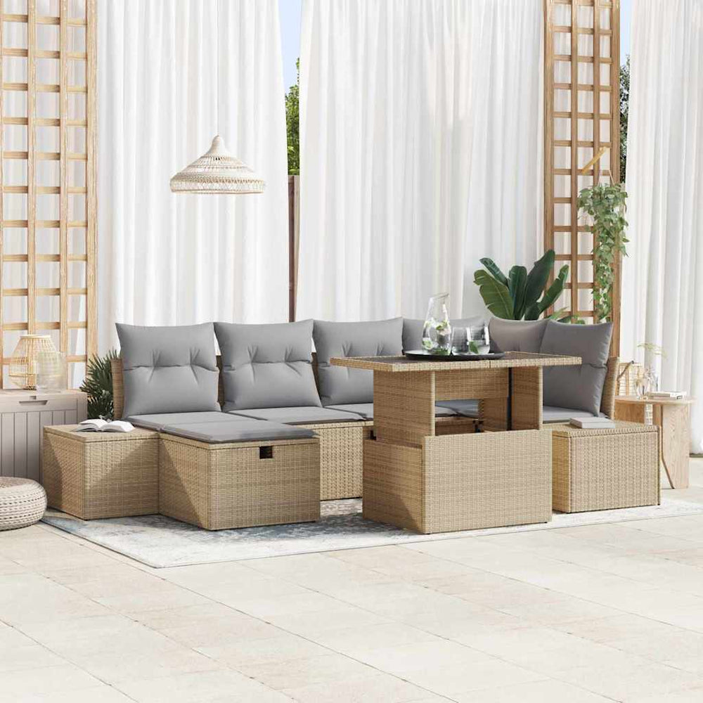 7-teiliges Garten-Sofa-Set Beige Poly-Rattan
