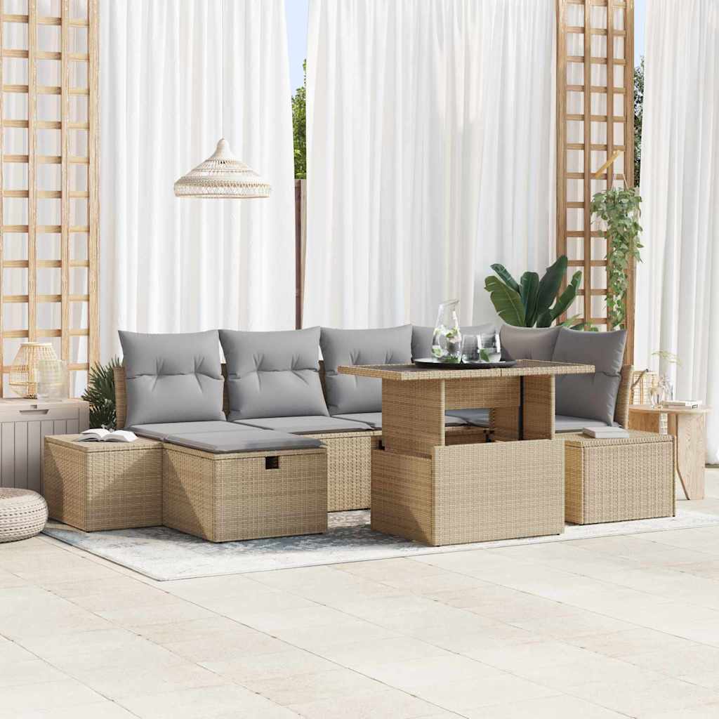 7-teiliges Garten-Sofa-Set Beige Poly-Rattan