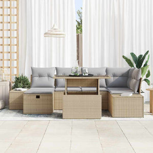 7-teiliges Garten-Sofa-Set Beige Poly-Rattan