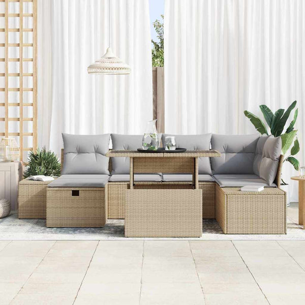 7-teiliges Garten-Sofa-Set Beige Poly-Rattan