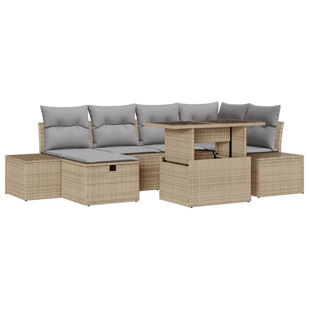 7-teiliges Garten-Sofa-Set Beige Poly-Rattan