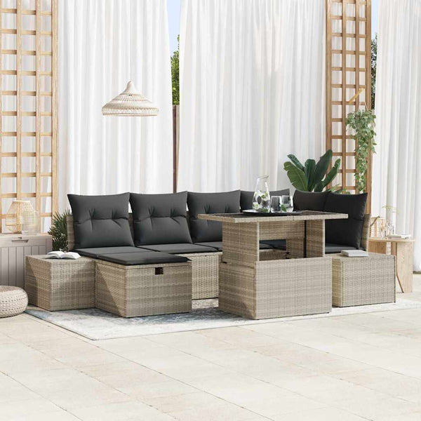 Garten Sofa Set 7-teilig Hellgrau Rattan