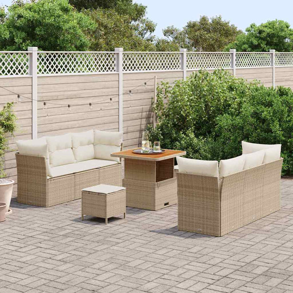 vidaXL Garden Sofa Set with Cushions 9 pcs Beige Poly Rattan