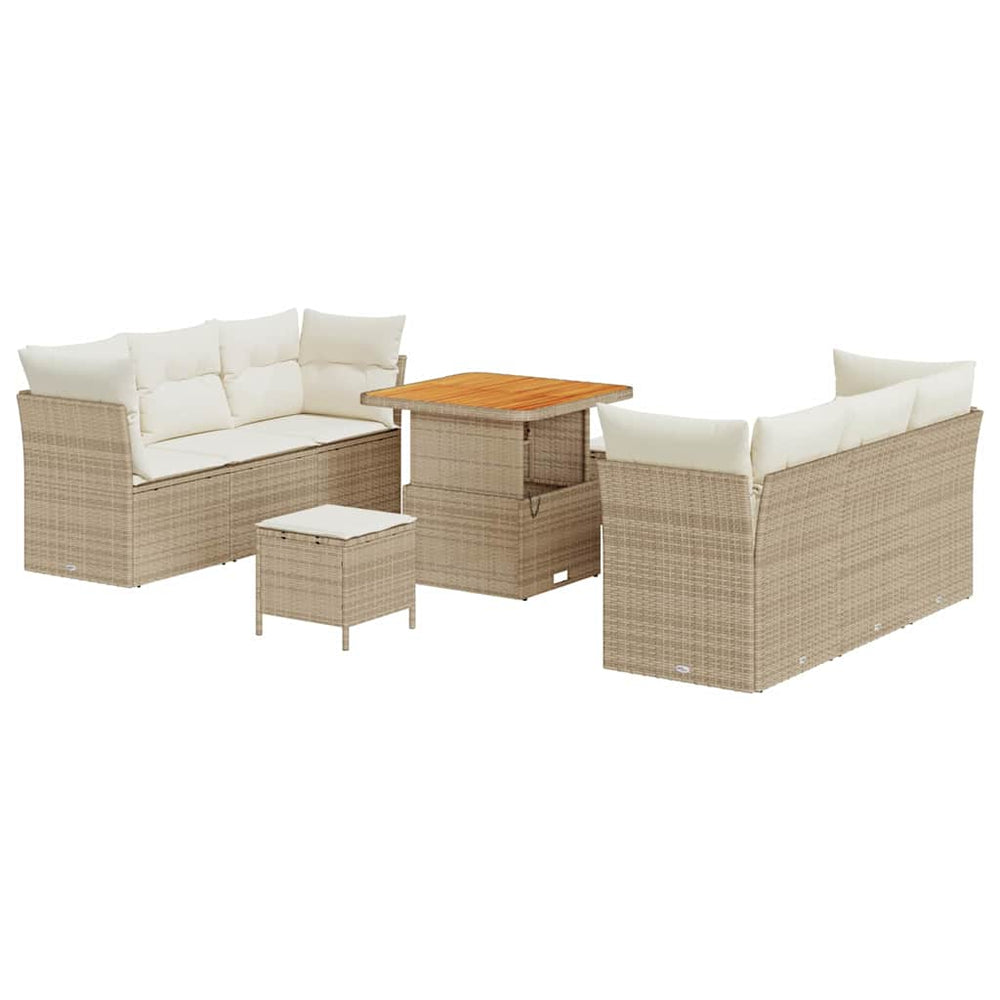 vidaXL Garden Sofa Set with Cushions 9 pcs Beige Poly Rattan