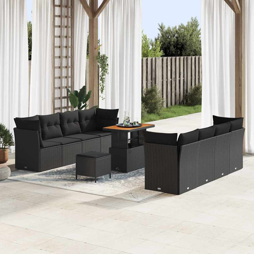 vidaXL 11-Piece Garden Sofa Set Black Poly Rattan