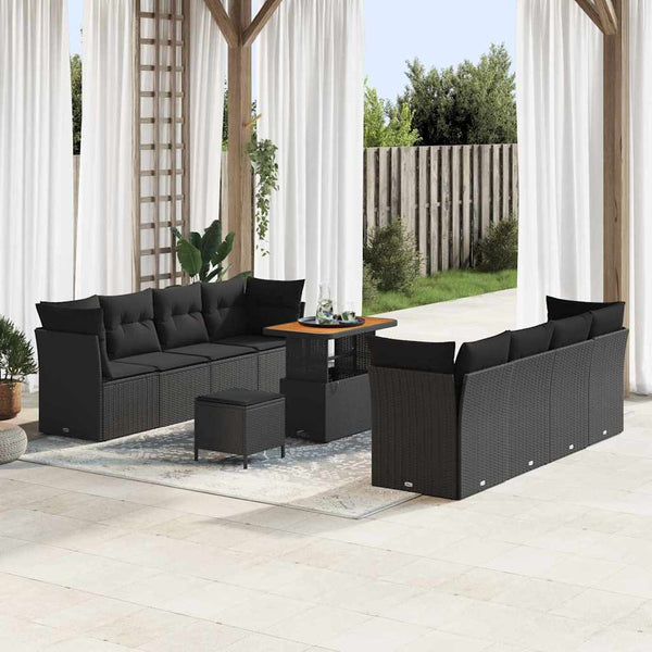 vidaXL 11-Piece Garden Sofa Set Black Poly Rattan