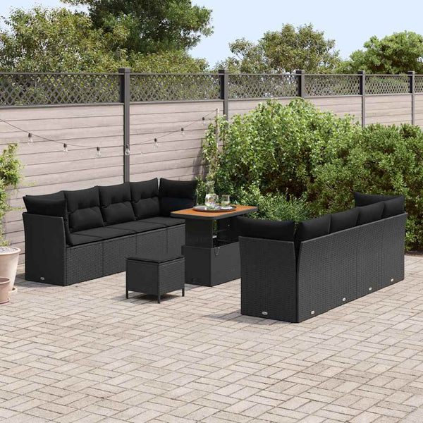 vidaXL 11-Piece Garden Sofa Set Black Poly Rattan