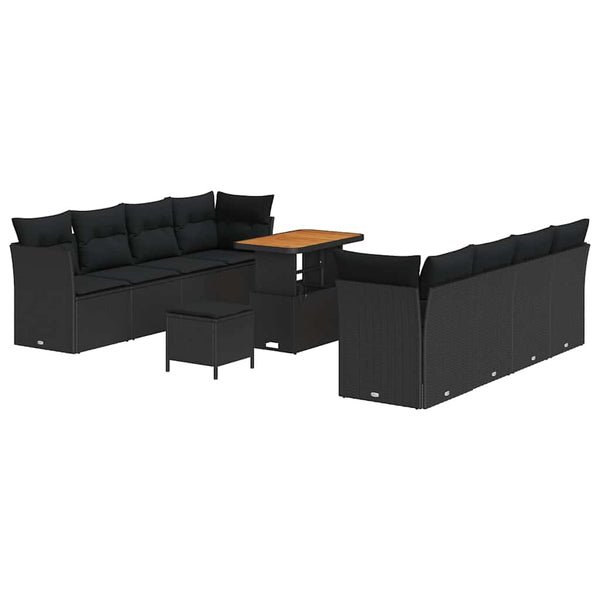 vidaXL 11-Piece Garden Sofa Set Black Poly Rattan