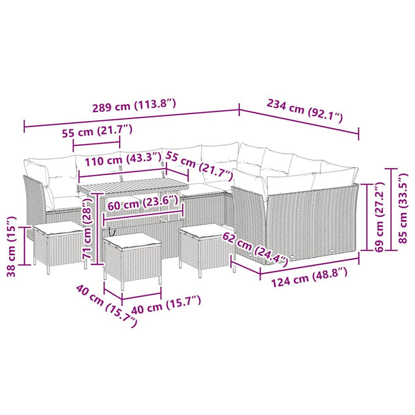 vidaXL Garden Sofa Set 13 pcs Grey Poly Rattan
