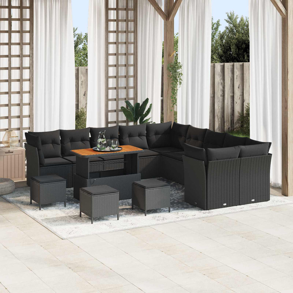 vidaXL 14-piece Garden Sofa Set Black Poly Rattan