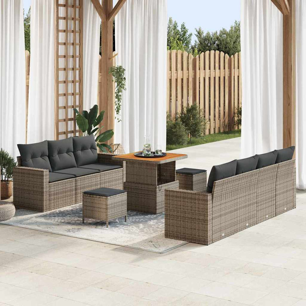 vidaXL Garden Sofa Set 10 pcs Grey Poly Rattan