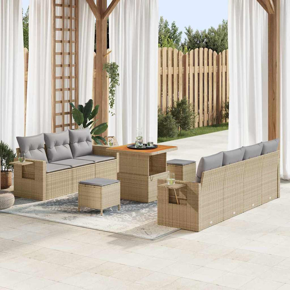 vidaXL Garden Sofa Set 10 pcs Beige Poly Rattan