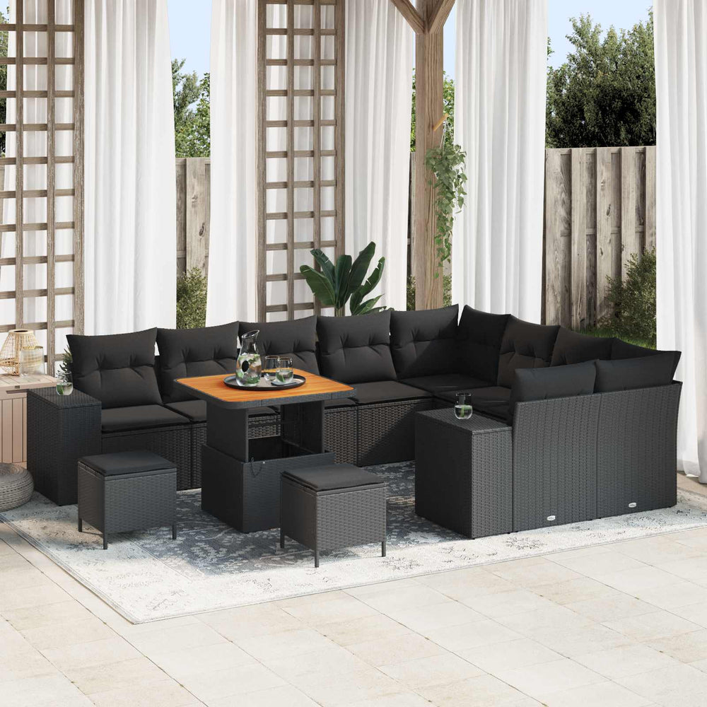 vidaXL Garden Sofa Set with Cushions 12 pcs Black Poly Rattan