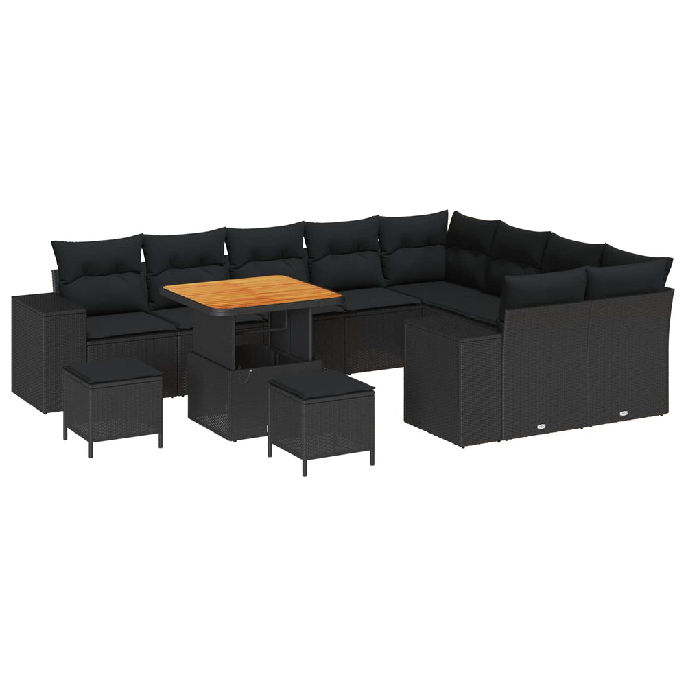vidaXL Garden Sofa Set with Cushions 12 pcs Black Poly Rattan