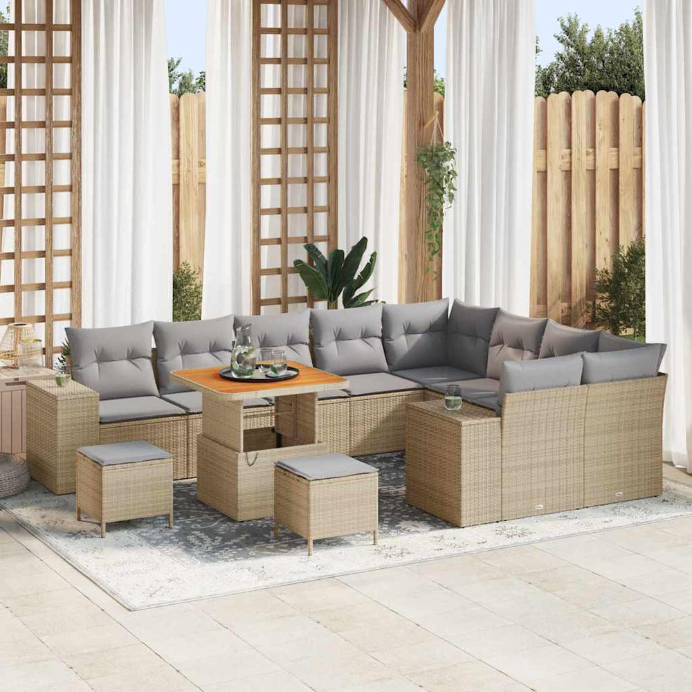 vidaXL Garden Sofa Set 12 pcs Beige Poly Rattan