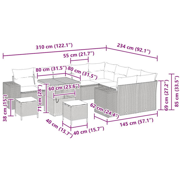 vidaXL Garden Sofa Set 12 pcs Beige Poly Rattan