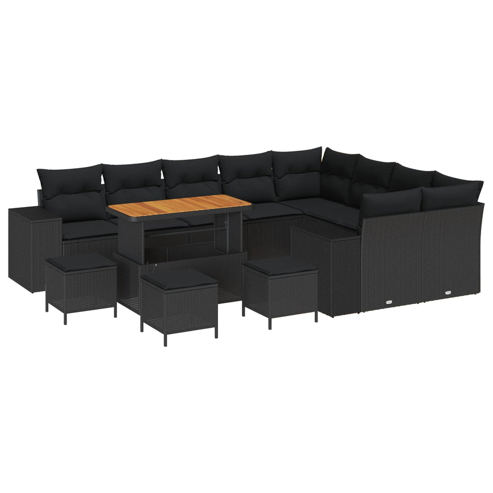 vidaXL Garden Sofa Set with Cushions 13 pcs Black Poly Rattan