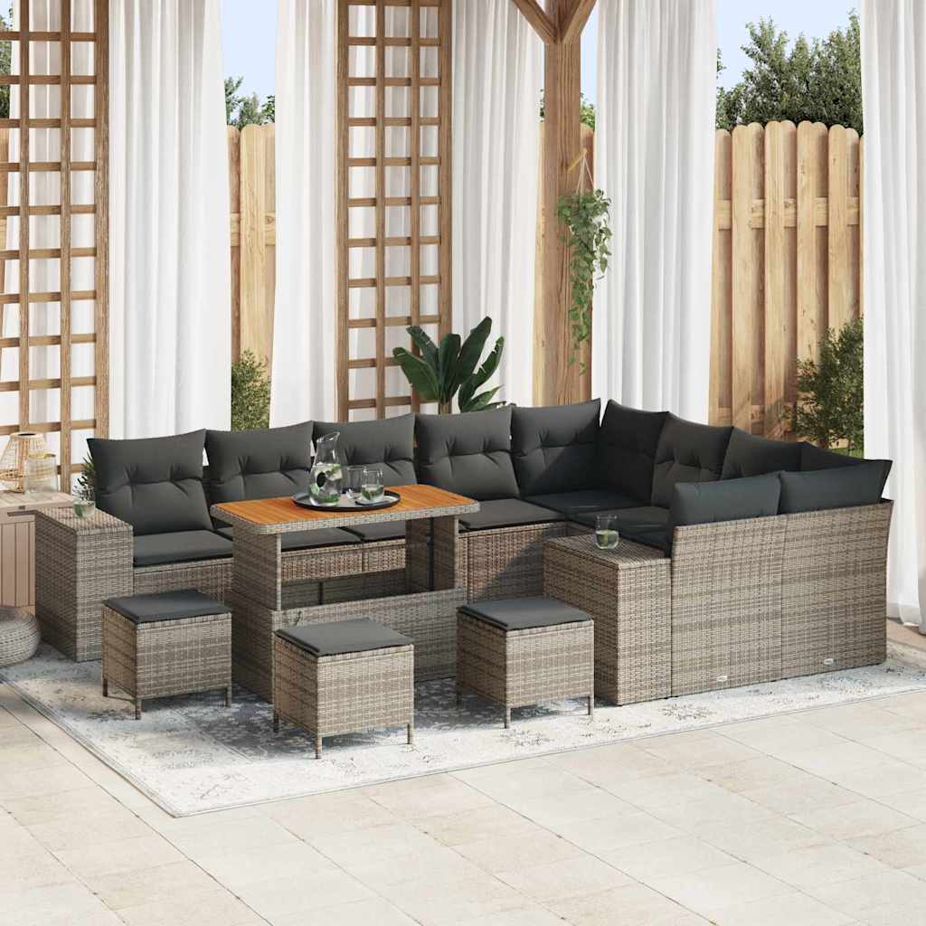 vidaXL Garden Sofa Set with Cushions 13 pcs Grey Poly Rattan