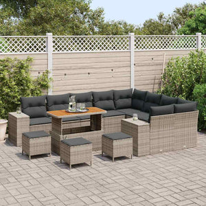 vidaXL Garden Sofa Set with Cushions 13 pcs Grey Poly Rattan