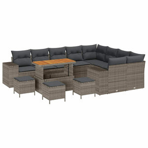 vidaXL Garden Sofa Set with Cushions 13 pcs Grey Poly Rattan