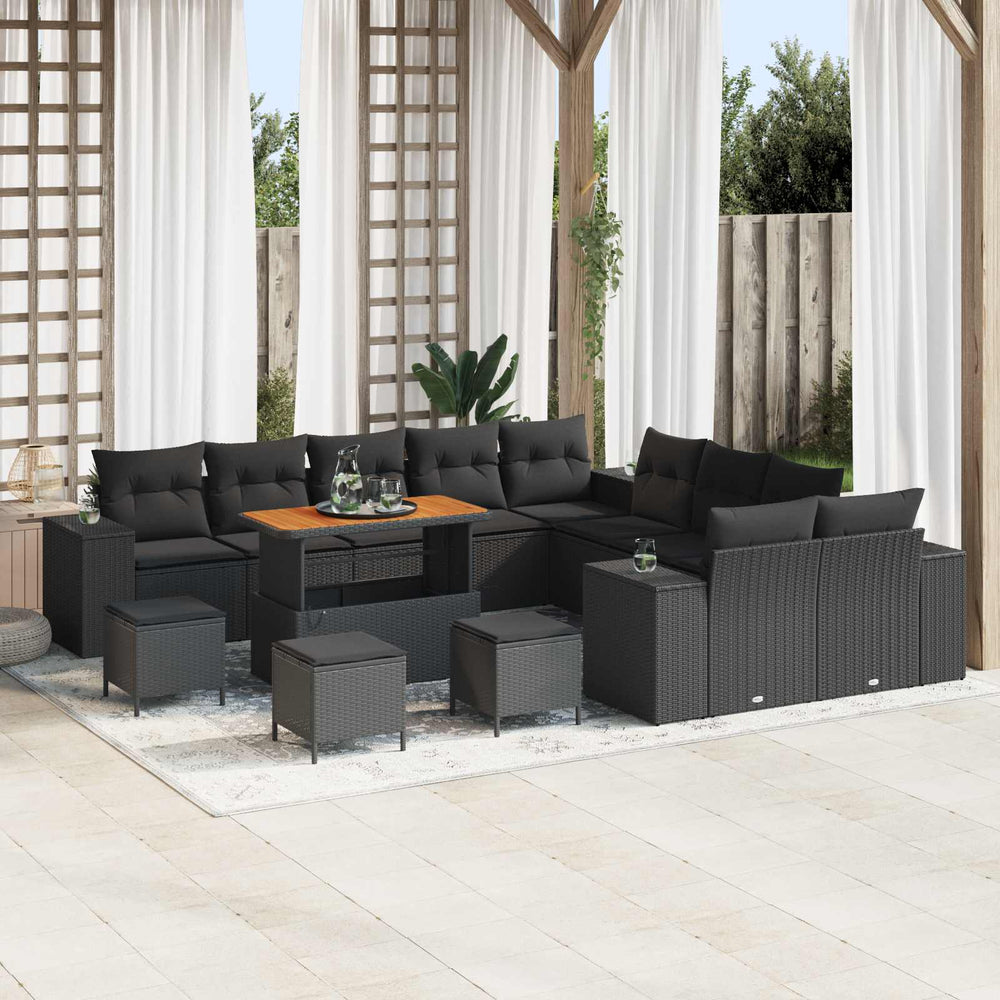 vidaXL Garden Sofa Set with Cushions 14 pcs Black Poly Rattan