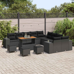 vidaXL Garden Sofa Set with Cushions 14 pcs Black Poly Rattan