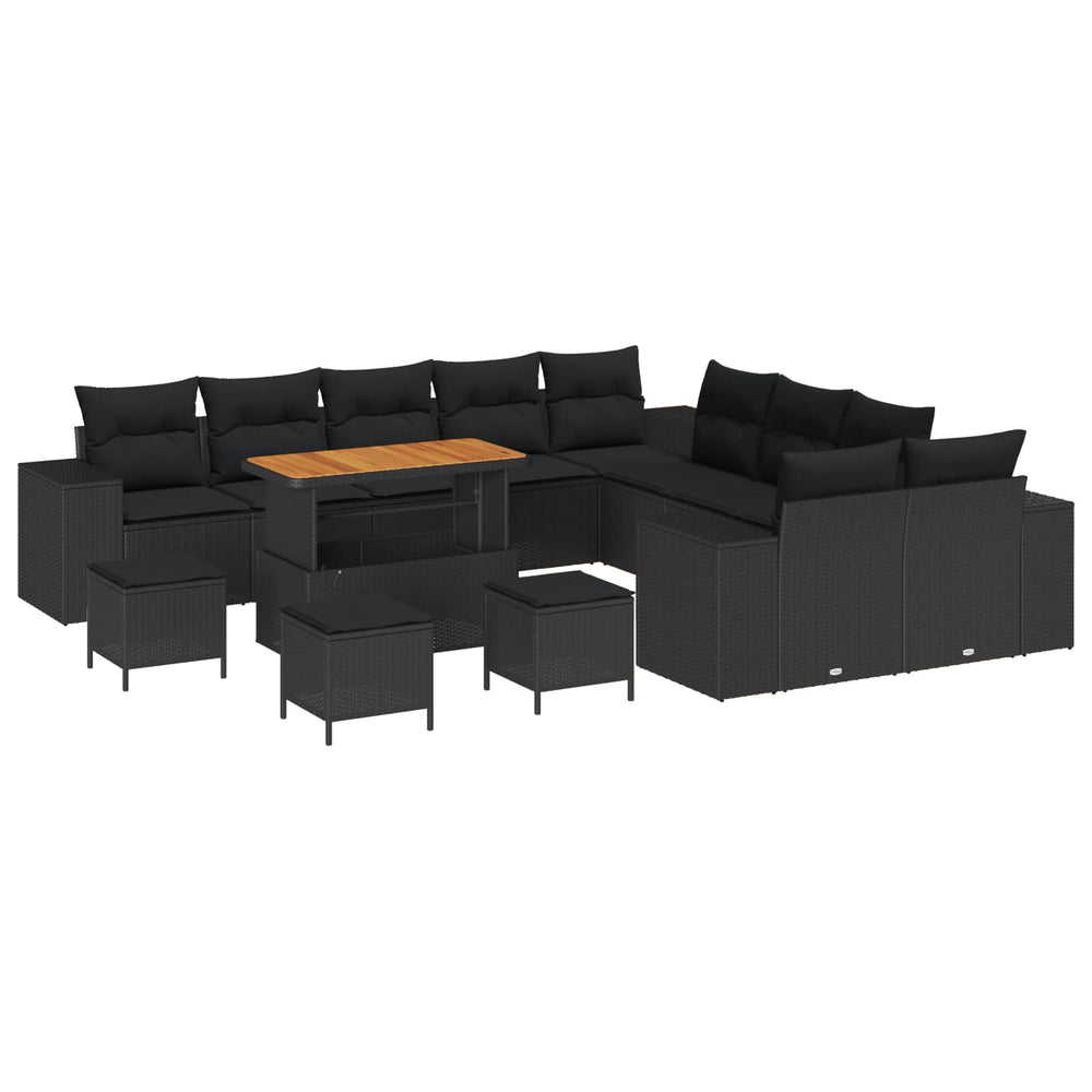 vidaXL Garden Sofa Set with Cushions 14 pcs Black Poly Rattan
