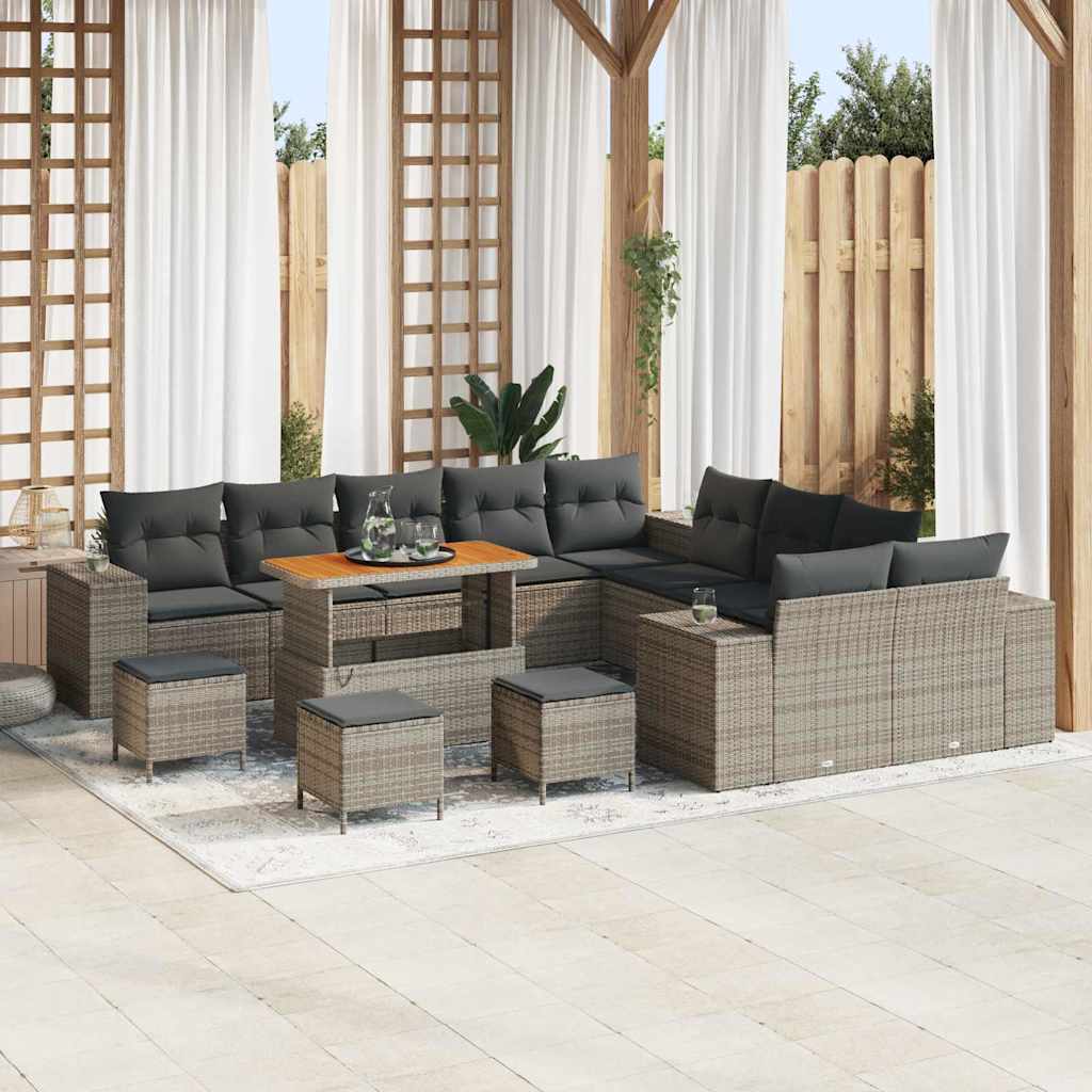 vidaXL Garden Sofa Set with Cushions 14 pcs Grey Poly Rattan