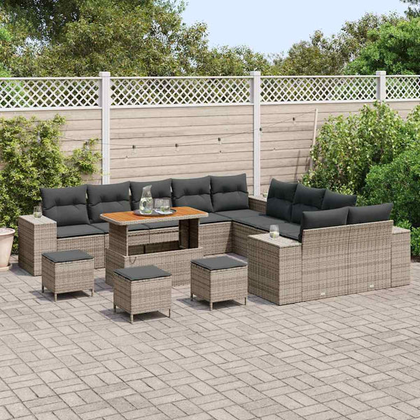 vidaXL Garden Sofa Set with Cushions 14 pcs Grey Poly Rattan