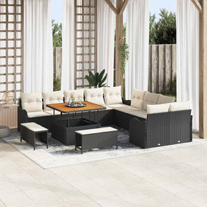 vidaXL Garden Sofa Set with Cushions 13 pcs Black Poly Rattan