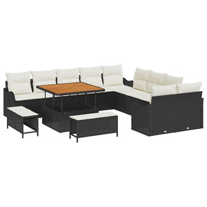 vidaXL Garden Sofa Set with Cushions 13 pcs Black Poly Rattan